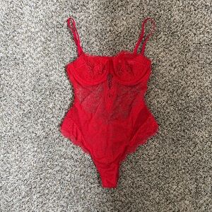 Victoria's Secret Red Lace Lingerie Bodysuit - Medium